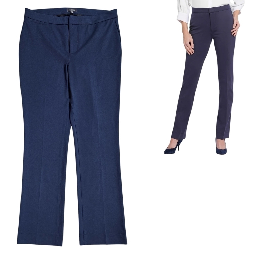 NYDJ Oxford Navy Ponte Slim Trouser Pants Lift Tuck Tummy Control Minimalist